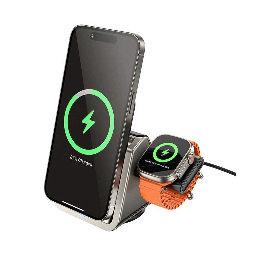 ‏ بوروفون شاحن لاسلكي سريع مغناطيسي 3 في 1 بقوة 15 واط - موديل BQ30‏