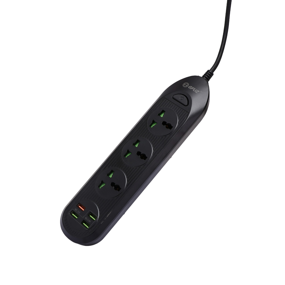 جفوز توصيلة كهرباء موديل SC-05 بثلاثة مقابس و 4 مخارج شحن يو إس بي - أسود 