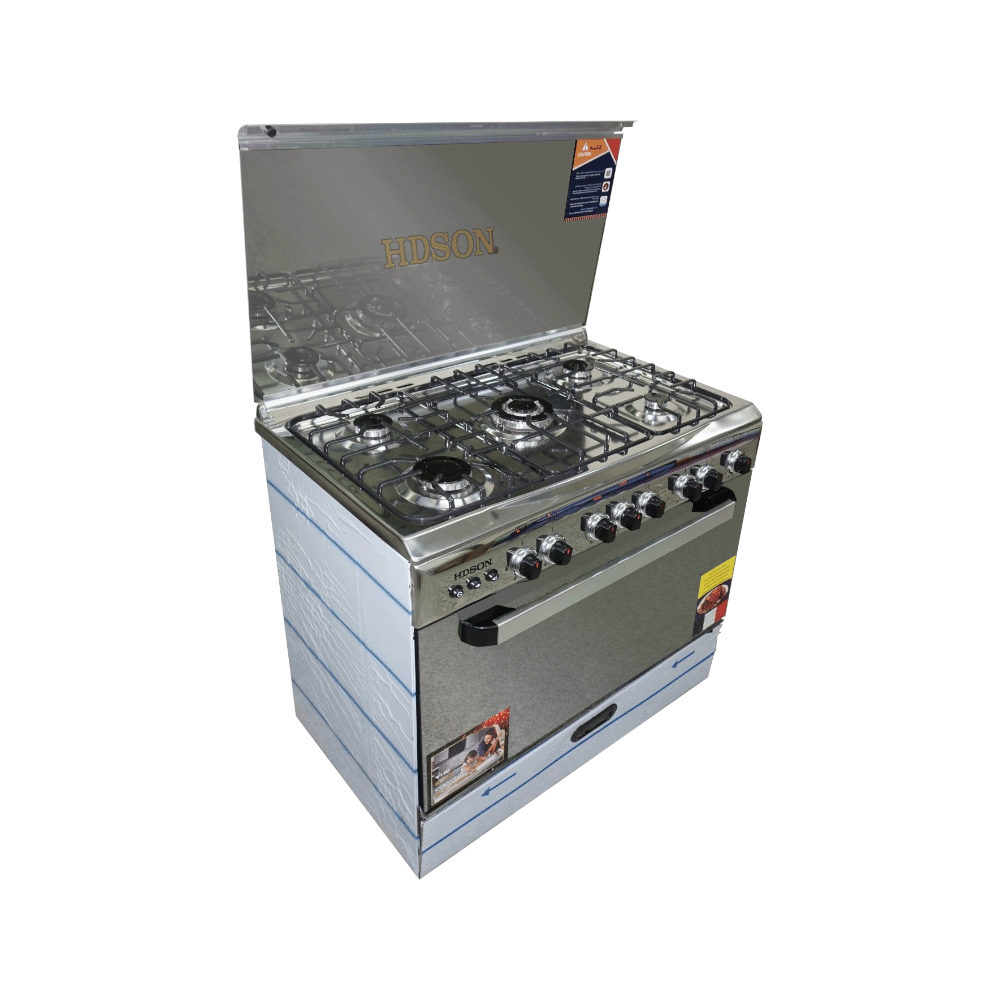 هدسون طباخة غاز 5 شعلات موديل HC-9060 G PRO-EG مقاس 90*60 سم - فضي 