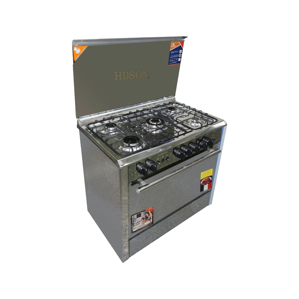 هدسون طباخة غاز 5 شعلات موديل HC-9060-G Pro. Max مقاس 90*60 سم - فضي 