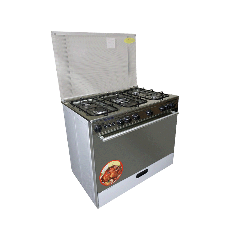 هدسون طباخة غاز 5 شعلات موديل HC-3730-EG مقاس 90*60 سم - فضي 