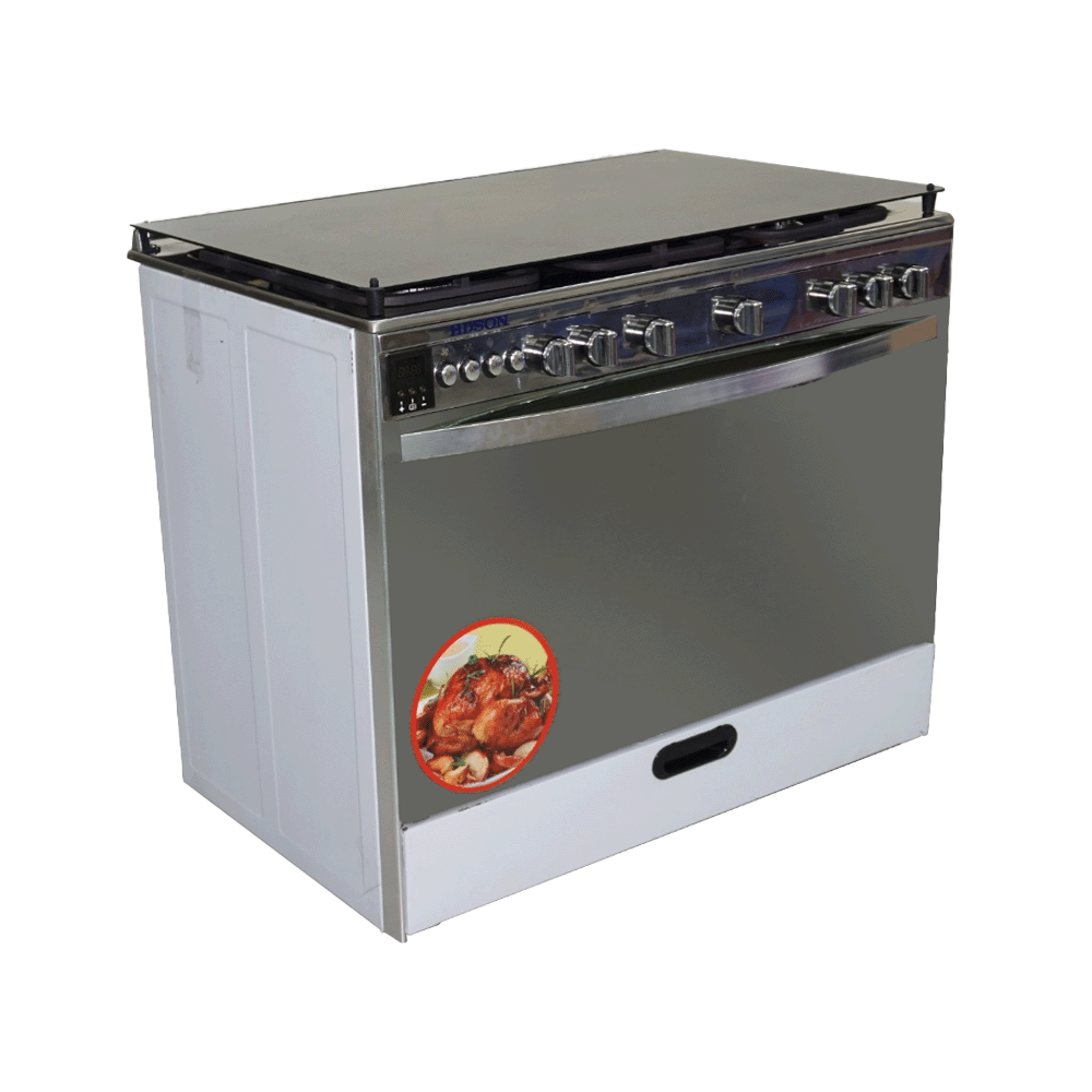 هدسون طباخة غاز 5 شعلات موديل HC-3730-EG مقاس 90*60 سم - فضي 