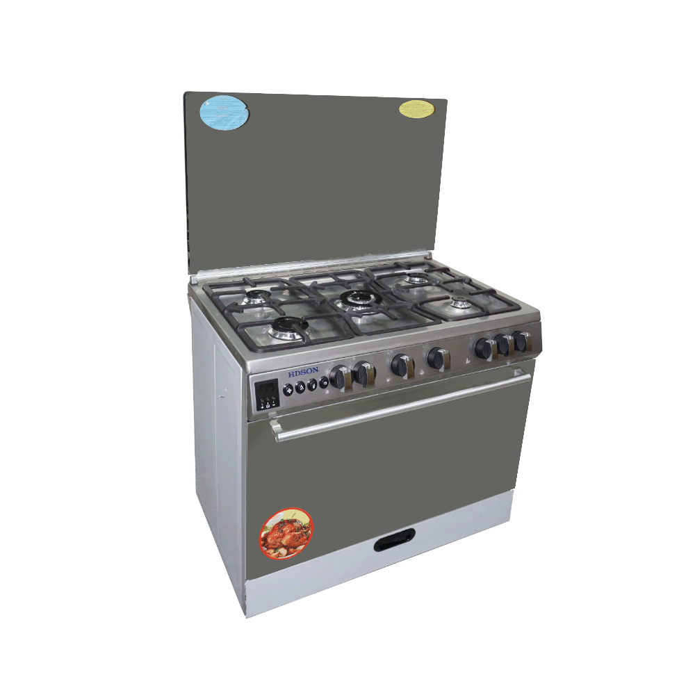 هدسون طباخة غاز 5 شعلات زرقاء موديل HC-4750-EG مقاس 90*60 سم - فضي 