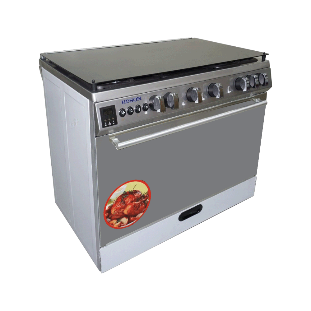 هدسون طباخة غاز 5 شعلات زرقاء موديل HC-4750-EG مقاس 90*60 سم - فضي 