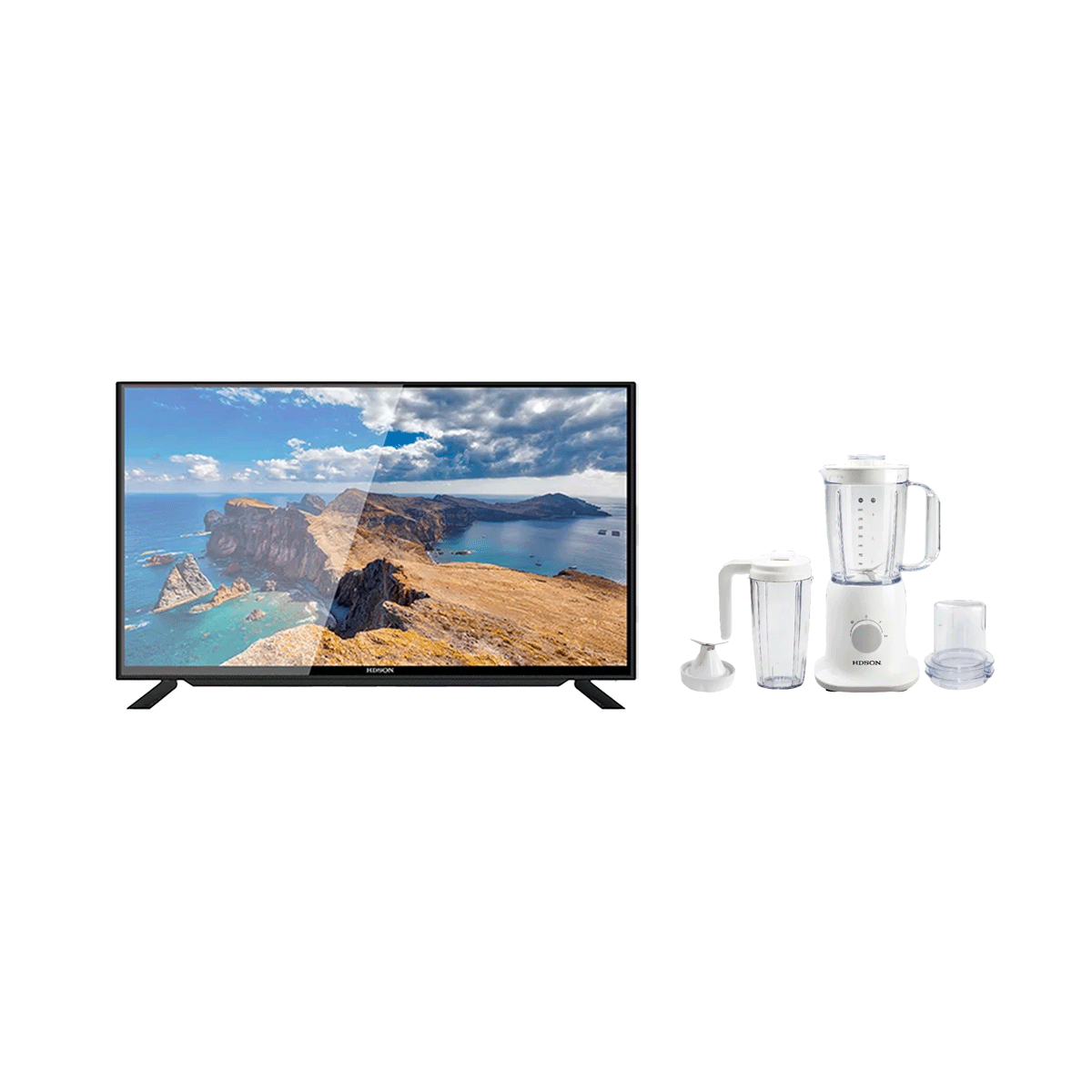 هيدسون تلفزيون سمارت ضد الكسر مقاس 32 بوصة قوة 35 وات موديل HLD-P32HSW-8G +هدسون عصارة كهربائية 3*1 بسعة 800 مل وقوة 300 وات موديل HB-233 
