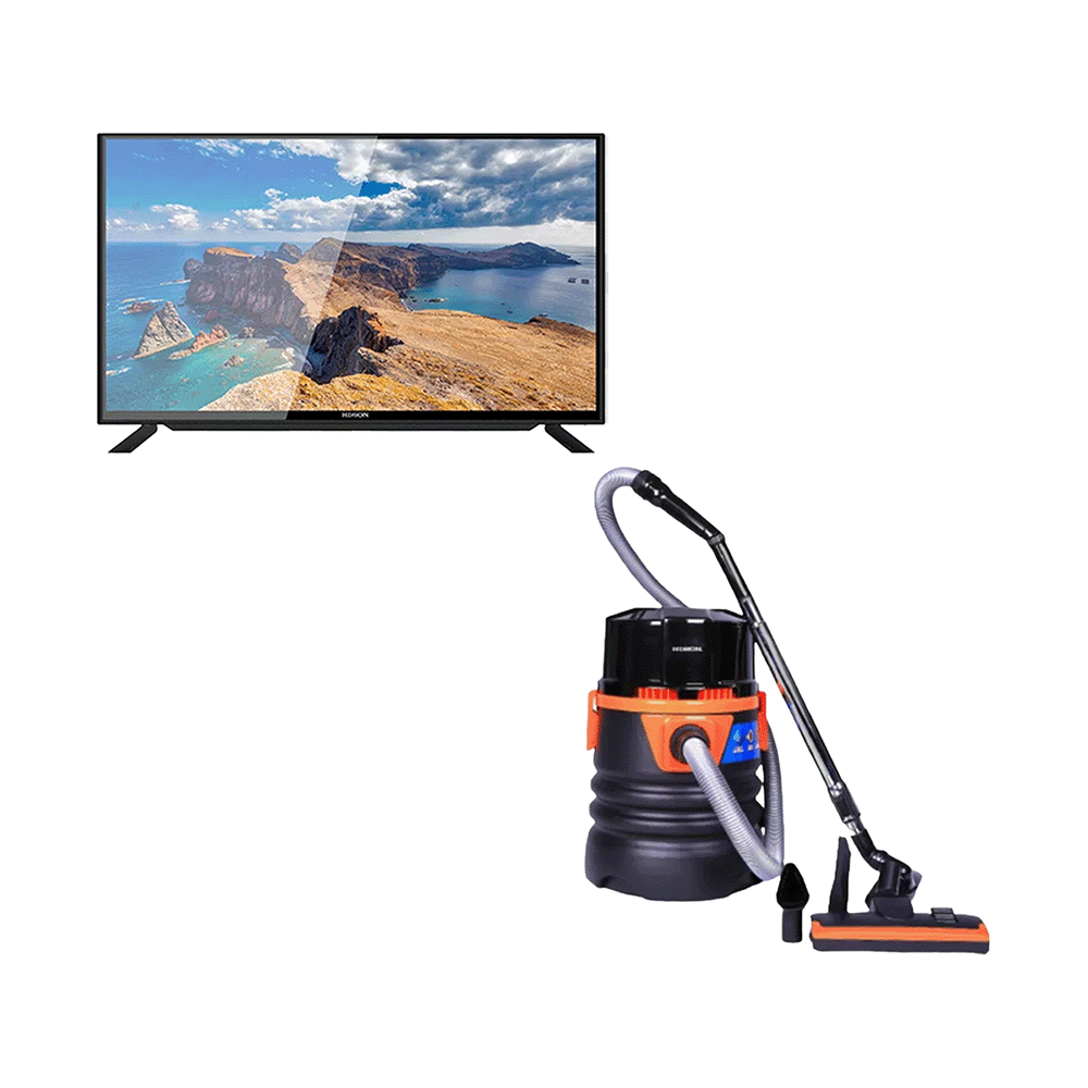 هيدسون تلفزيون سمارت ضد الكسر مقاس 32 بوصة قوة 35 وات موديل HLD-P32HSW-8G +هدسون مكنسة كهربائية رطبة / جافة بقوة 1800 وات وسعة 18 لتر موديلHVC-P3695WD