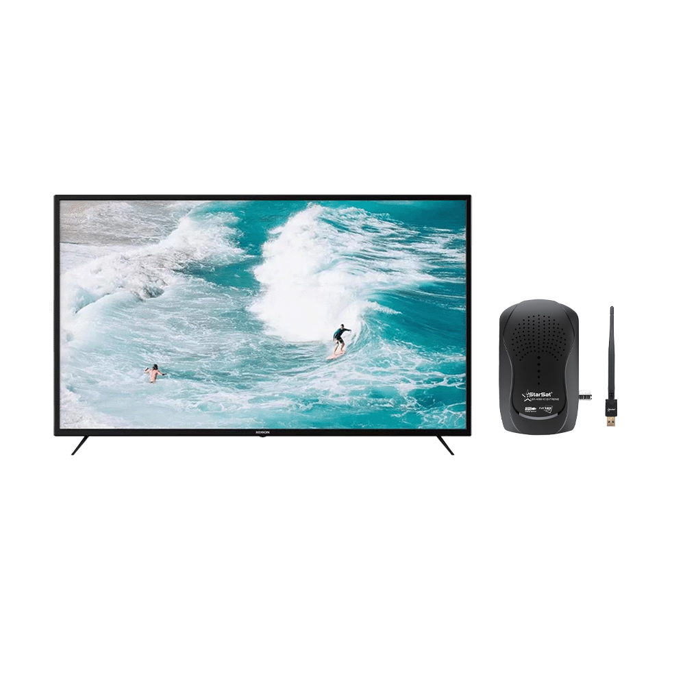 هيدسون تلفزيون سمارت ضد الكسر مقاس 65 بوصة قوة 105 وات موديل HLD-P65UHS-4K-8G + سيفر ستار سات موديل SR-4080HD 