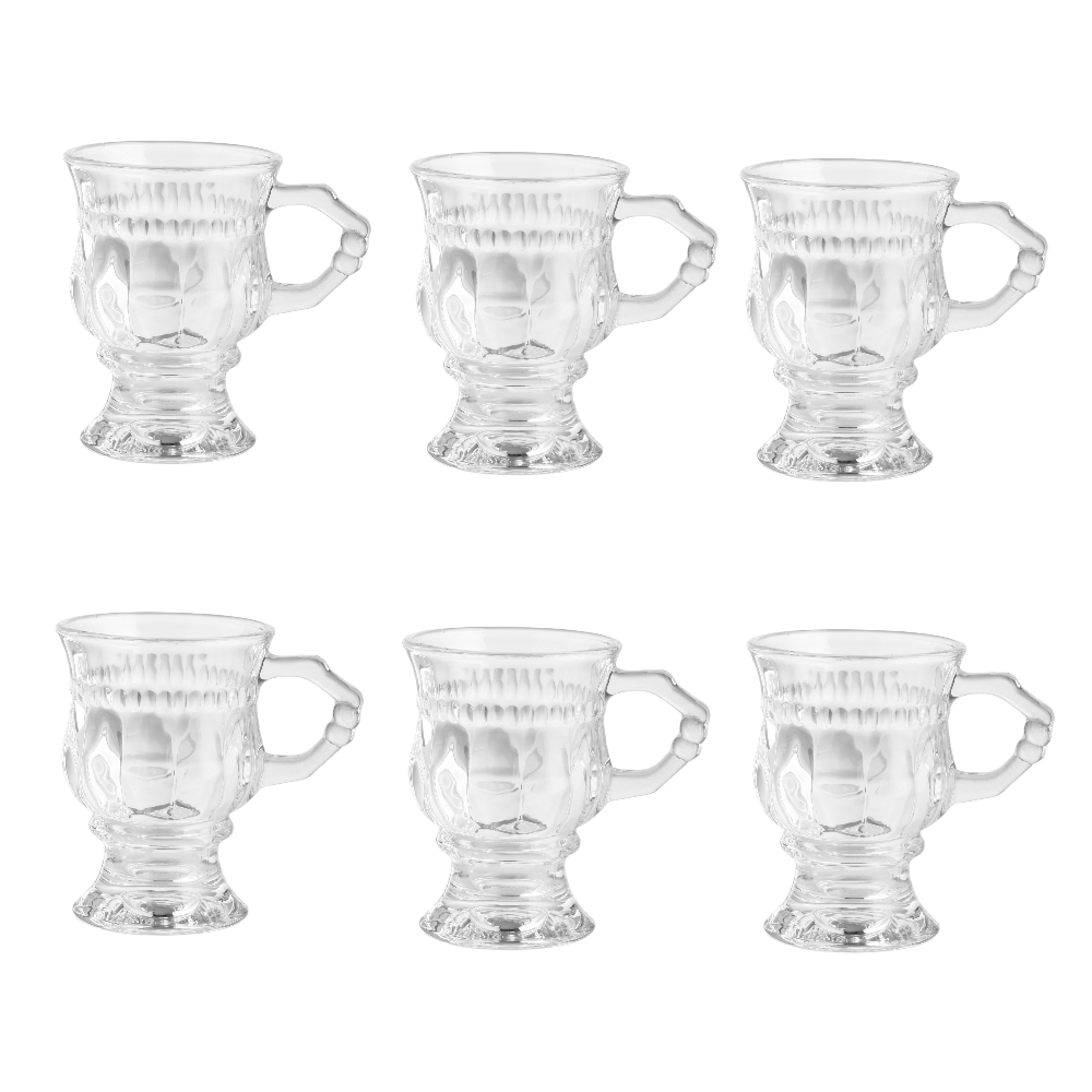 طقم كاسات شاي زجاجي شفاف بقاعدة  مزدوجة بسعة 150 مل - 6 قطع