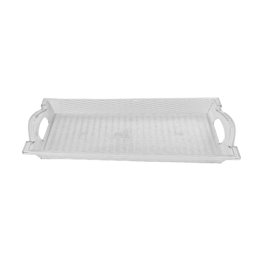 صحن تقديم إكريليك مستطيل شفاف كبير مقاس 56 سم  