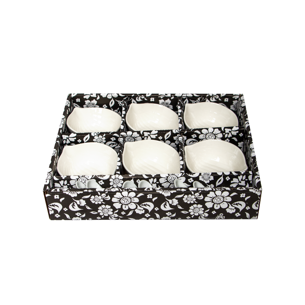 طقم مطايب سيراميك شكل أوراق شجر مع الملاعق - 12 قطعة