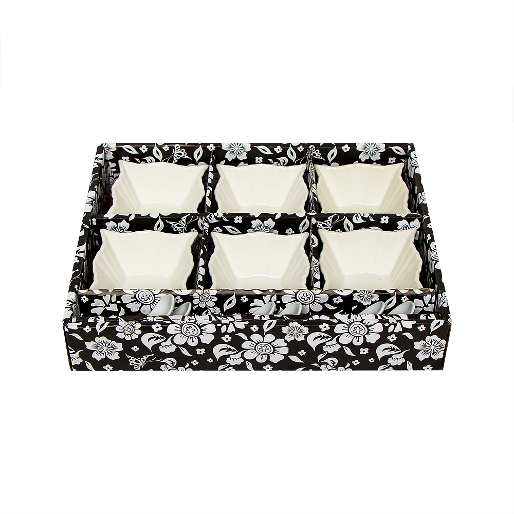 طقم مطايب سيراميك شكل سداسي مع الملاعق - 12 قطعة