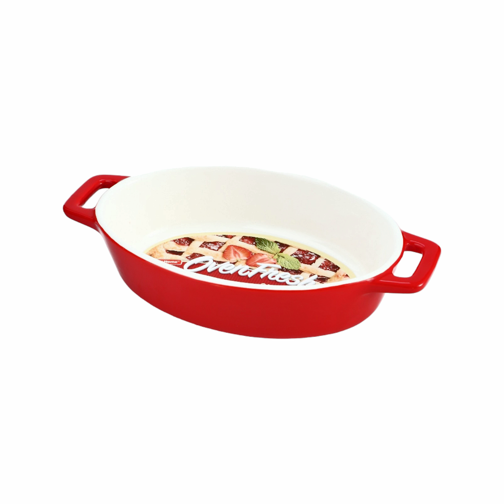 داني هوم طبق بورسلان حراري متين مبقابض جانبية  - 23 سم  أحمر