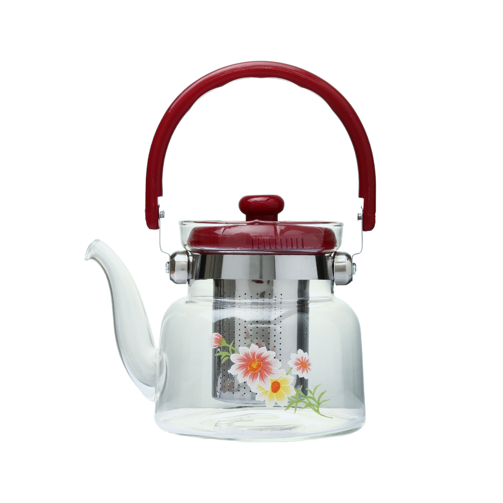 إبريق شاي زجاج حراري مزود بغطاء ومسكة سعة 850 مل - متعدد ألوان