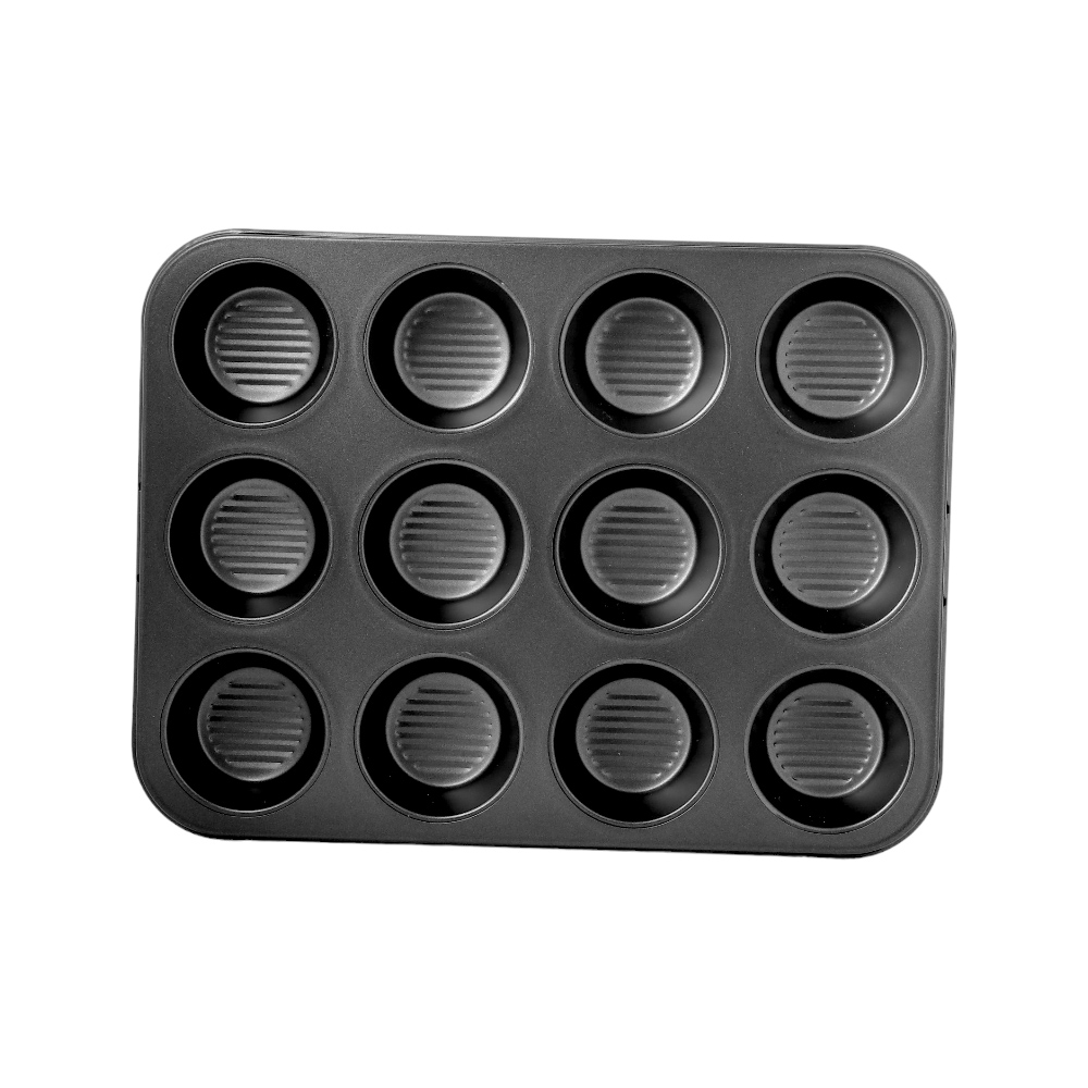 قالب كب كيك 12 خانة بقاعدة مخططة - أسود