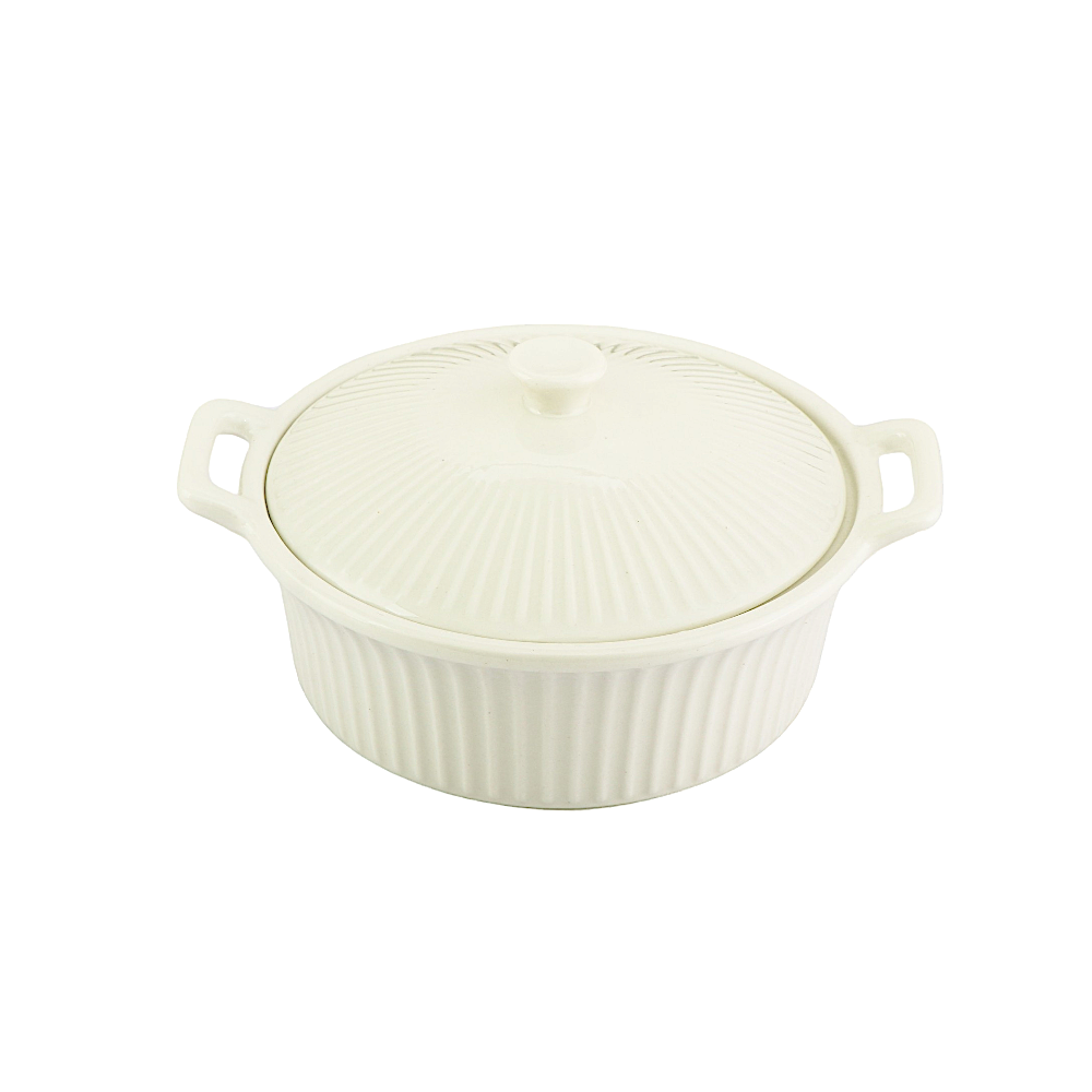 وعاء سيراميك دائري متوسط بغطاء و مقابض جانبية - 18 سم   