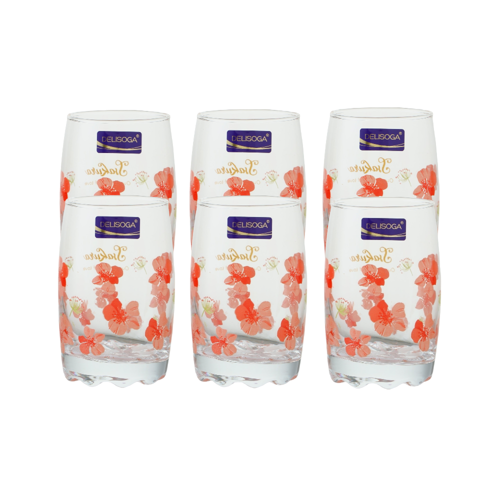 ديليسوجا طقم كاسات عصير زجاج مضلع الشكل بسعة 265 مل موديل 6901E - ست قطع