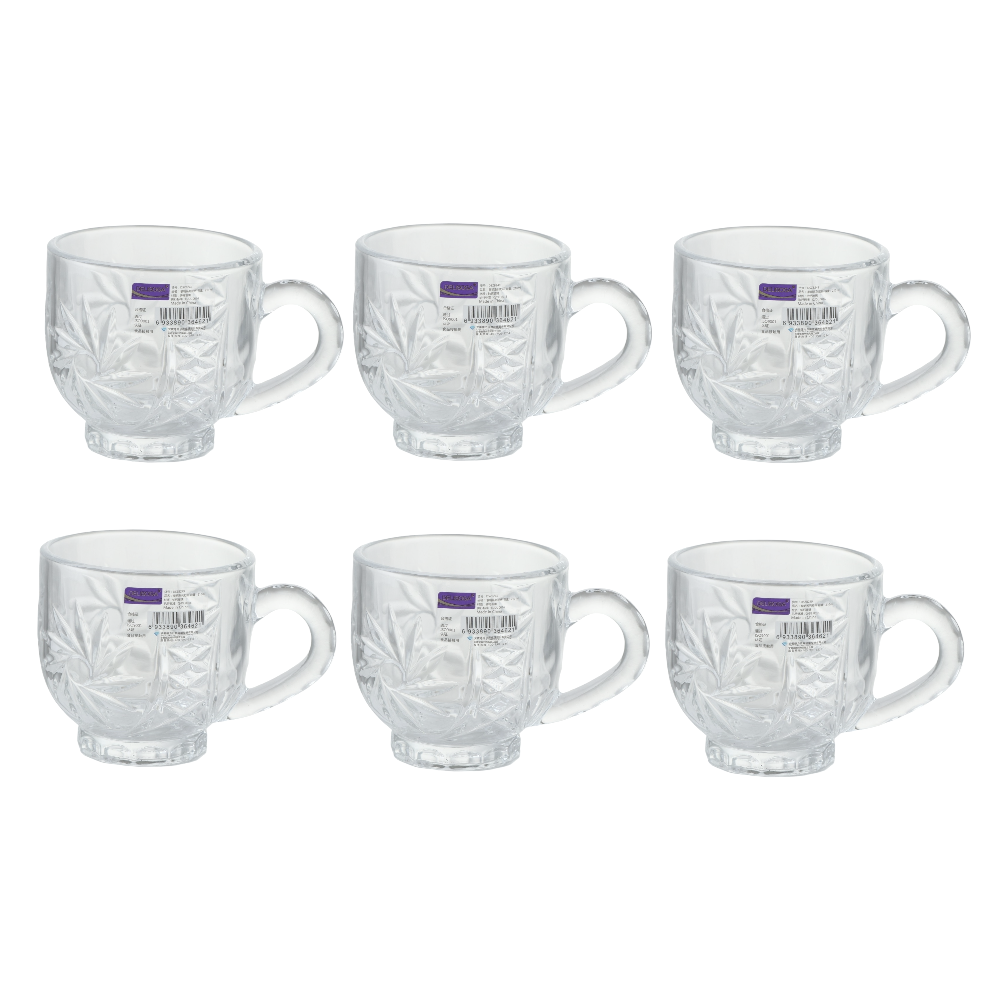 ديليسوجا طقم كاسات شاي زجاجية بمقبض موديلDSZB250 - ست قطع  