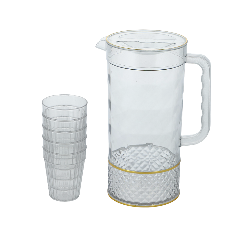 طقم جاك عصير بلاستيك شفاف مع 5 كاسات - 2.4 لتر 