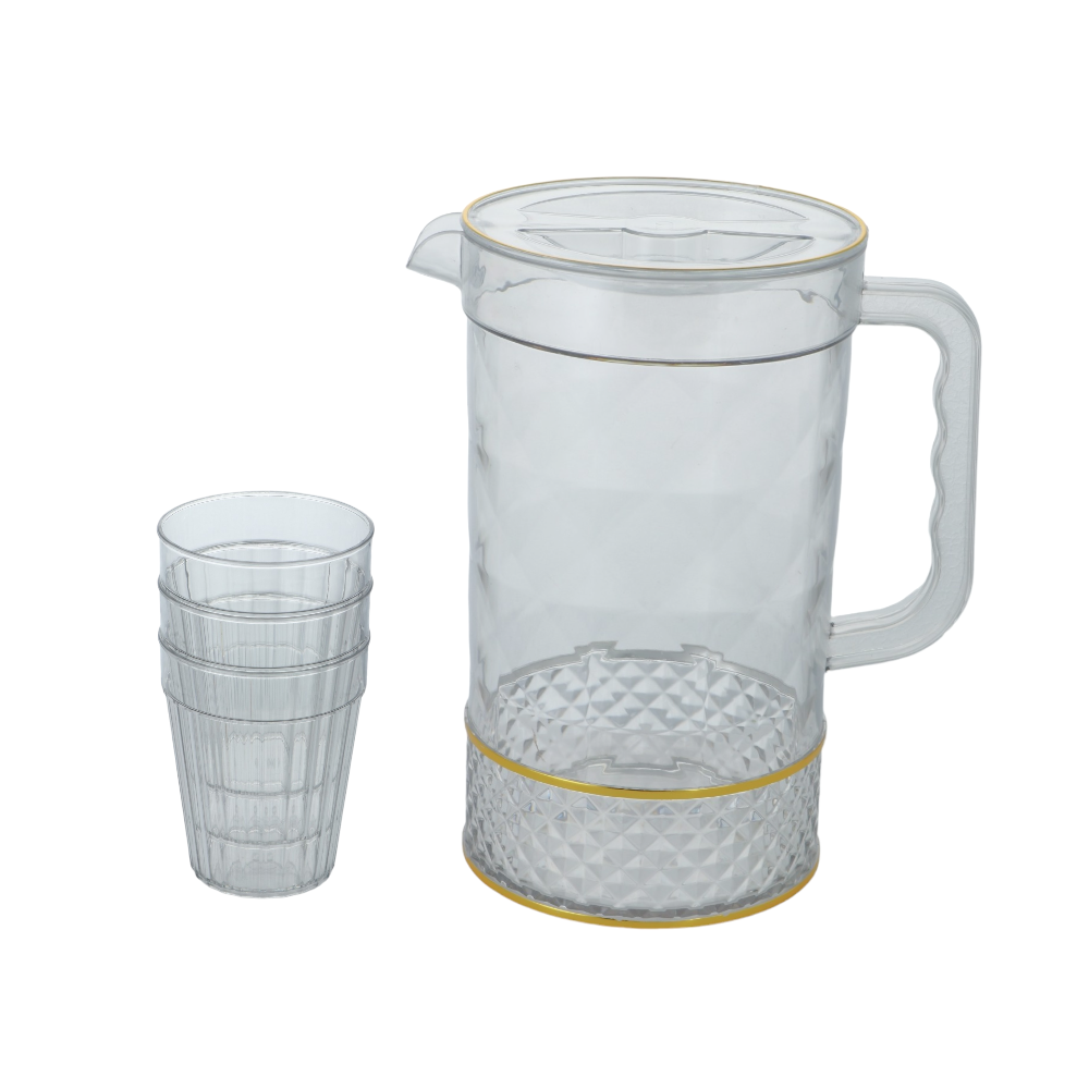 طقم جاك عصير بلاستيك شفاف مع 4 كاسات - 1.4 لتر 