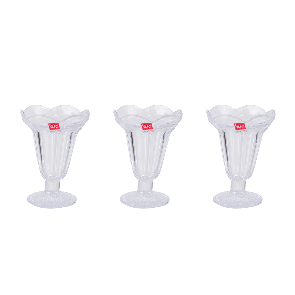 داني هوم طقم مطايب آيسكريم زجاجية شفاف بقاعدة مرتفعة - 3 قطع 