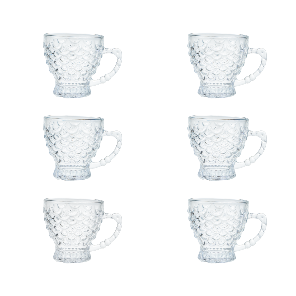  طقم كاسات شاي زجاجية شفافة بمقابض جانبية  - 6 قطع 