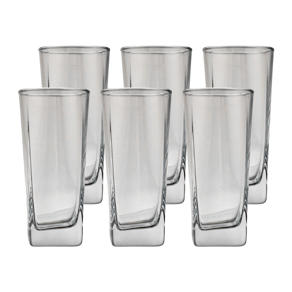 ديلي جلاس طقم كاسات مشروبات زجاجية شفافة بقاعدة مربعة  سعة 260 مل مل -  6 قطع 