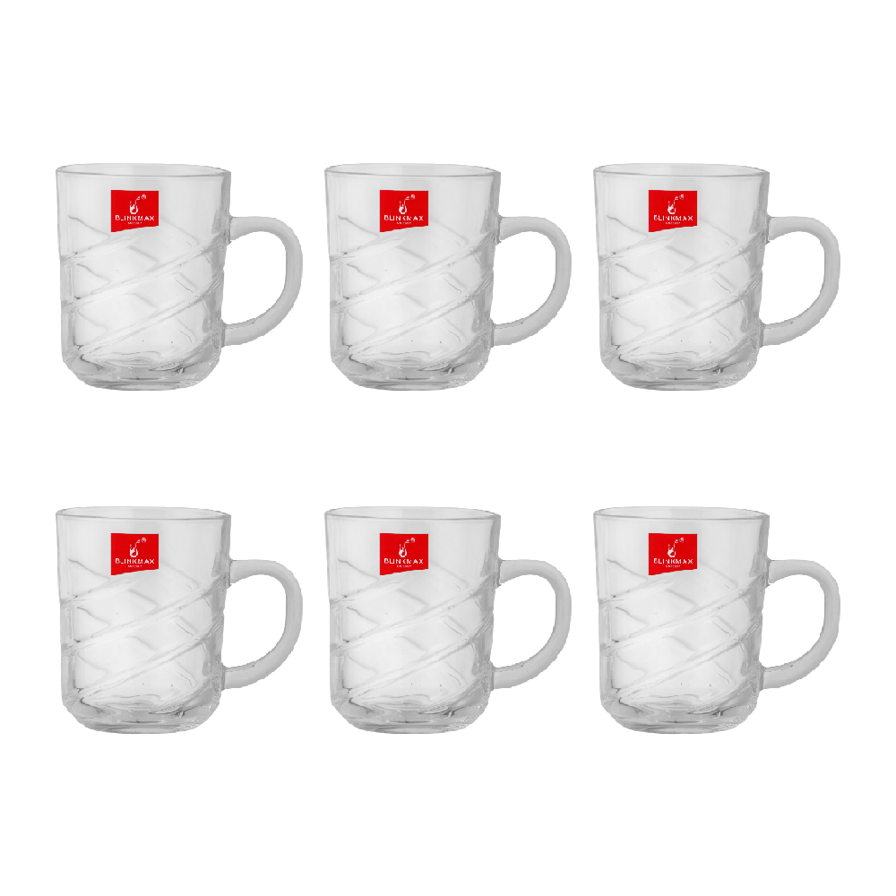 بلينك ماكس طقم أكواب قهوة زجاجية شفافة بسعة 140 مل موديل KTZB04-10S - عدد 6 قطع