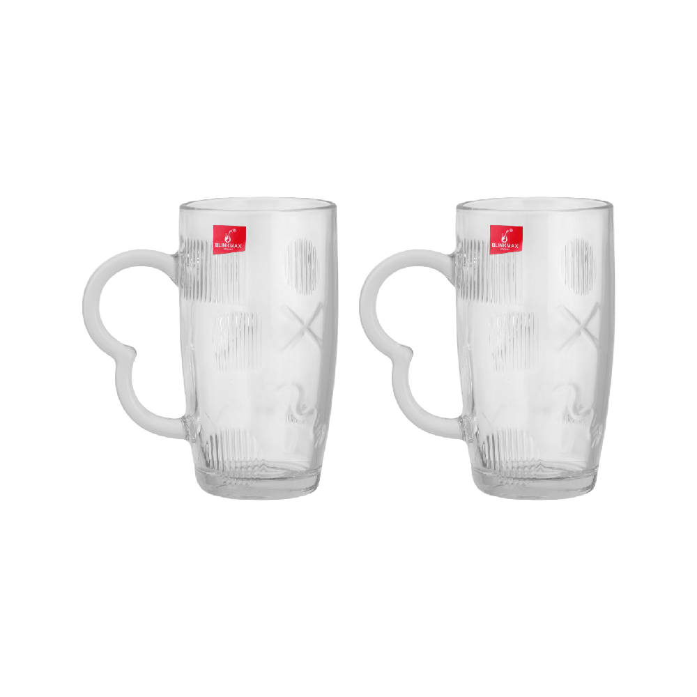 بلينك ماكس كوب زجاجي منقوش بمقبض على شكل قلب بسعة 440 مل موديل KTZB323 - قطعتان