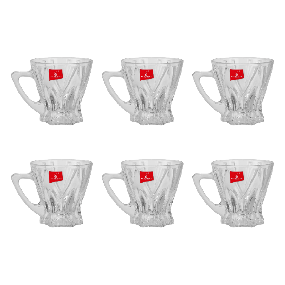بلينك ماكس طقم أكواب قهوة زجاجية منقوشة شكل مخروطي بسعة 150 مل موديل KTZB105 - عدد 6 قطع