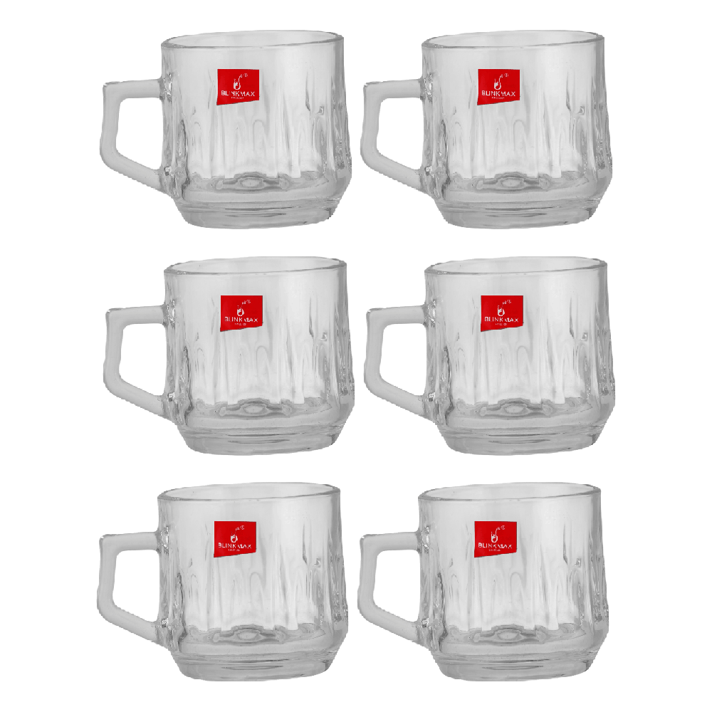 بلينك ماكس طقم أكواب قهوة زجاجية منقوشة بشكل عمودي بسعة 210 مل موديل KTZB108 - عدد 6 قطع