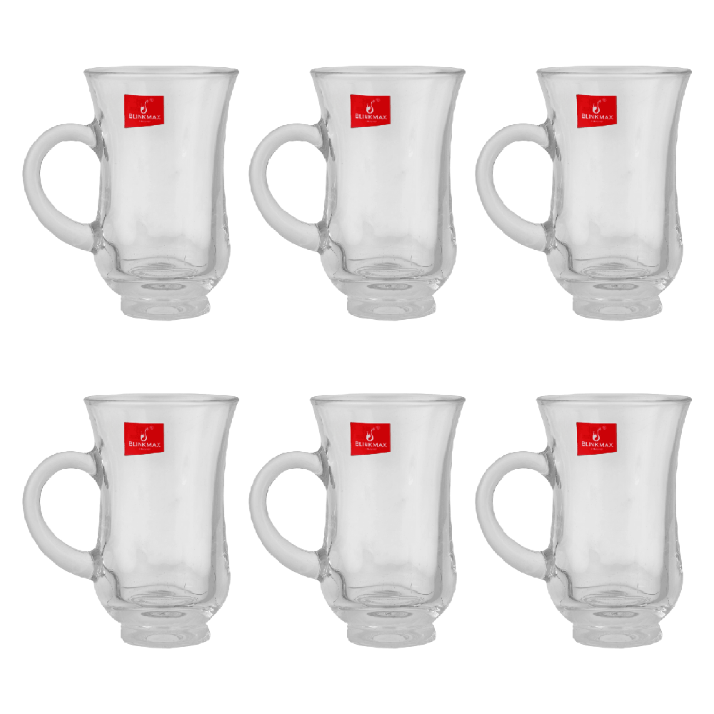 بلينك ماكس طقم أكواب شاي زجاجية شكل كأس مفلطح بسعة 135 مل موديل KTZB11 - عدد 6 قطع
