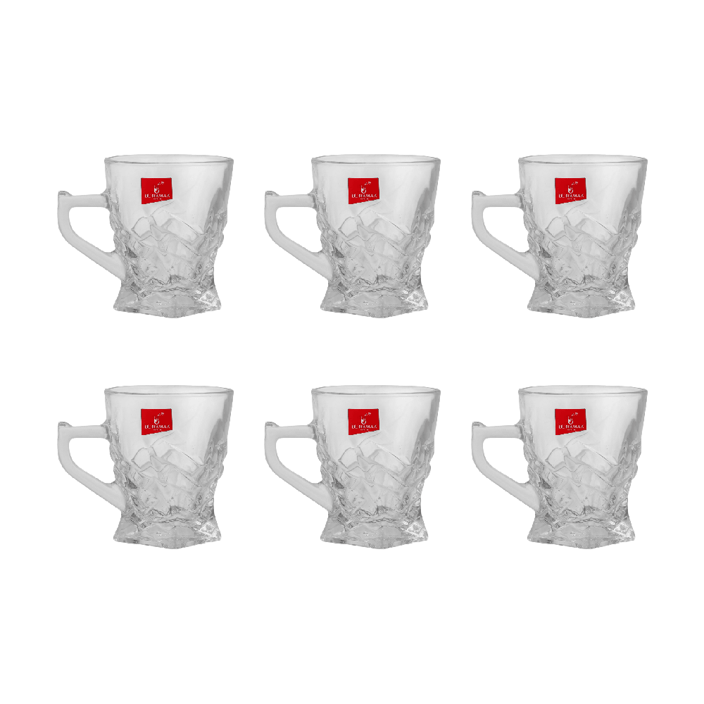 بلينك ماكس طقم أكواب قهوة زجاجية منقوشة بشكل مُضلّع بسعة 140 مل موديل KTZB103 - عدد 6 قطع
