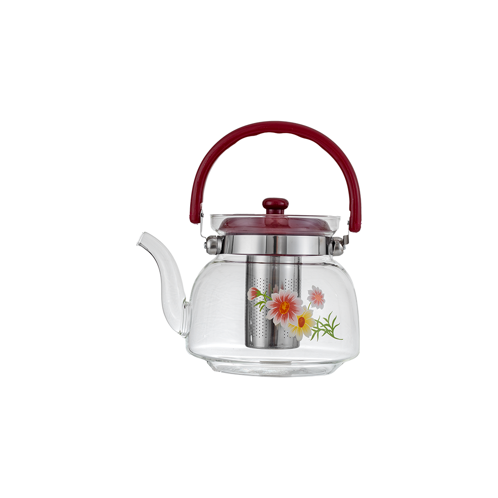 كتلي شاي زجاجي بفلتر سعة 850 مل - أحمر