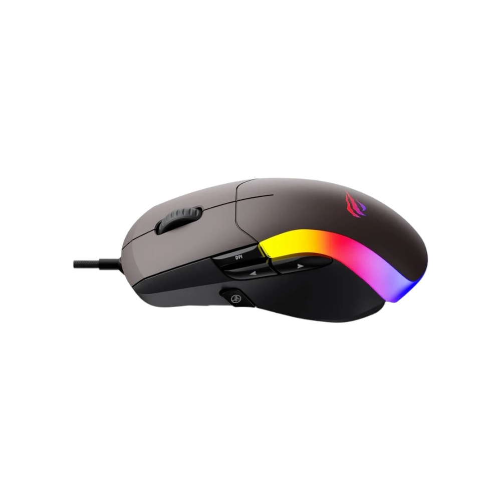 هافيت ماوس ألعاب بإضاءة خلفية RGB LED ملونة موديل MS959S - رمادي