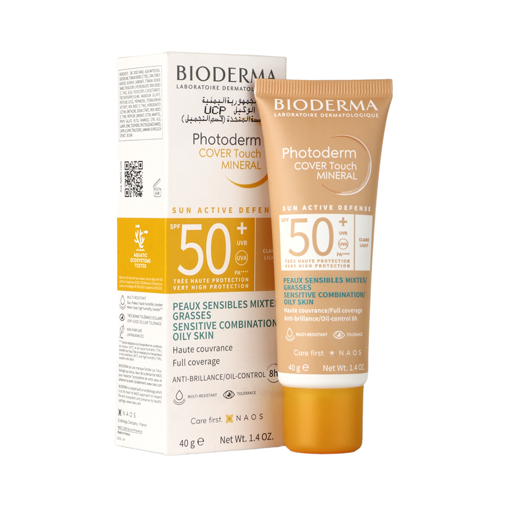 بيوديرما فوتوديرم كفر تاتش مينيرال كلير لايت بعامل حماية من الشمس +50 للبشرة الحساسة و المختلطة و الدهنية - 40 جم  