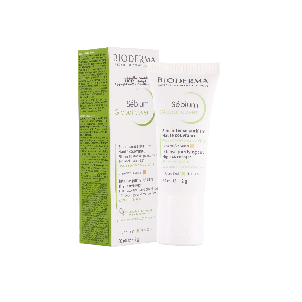 بيوديرما سيبيوم جلوبال كوفر كريم  للبشرة المعرضة لحب الشباب بالإضافة الى كريم أساس - 30 مل