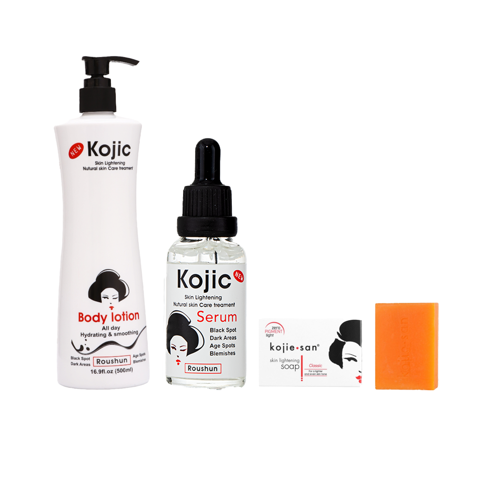 باكج مجموعة كوجسان كوجيس سيروم تبييض وتفتيح للبشرة - 30 ملي+ صابون كوجي سان موحد للون البشرة + كوجيك لوشن جسم لتفتيح البشرة - 500 مل