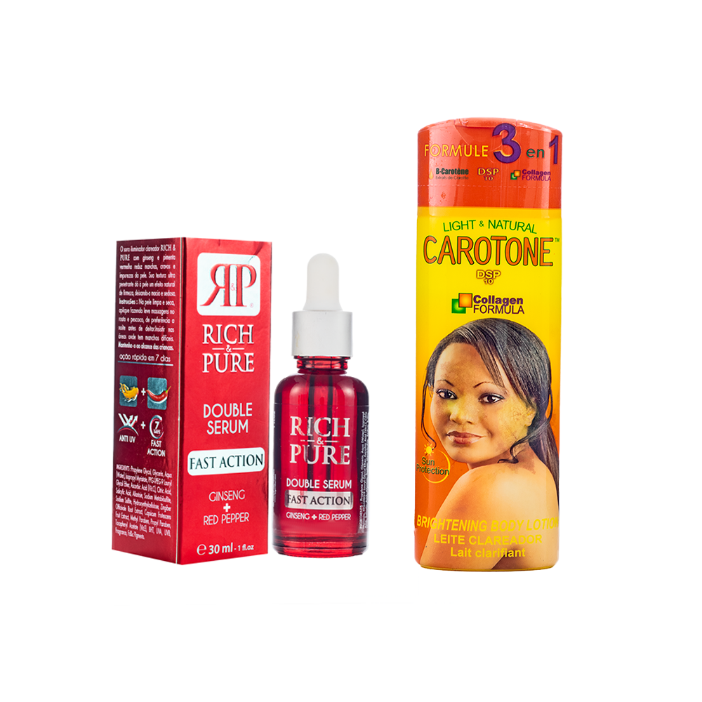 باكج كاروتون لوشن تفتيح للبشرة بتركيبة الكولاجين 215 مل + ريتش آند بور سيروم لتفتيح البشرة بخلاصة الجنسنغ و الفلفل الأحمر 30 مل 