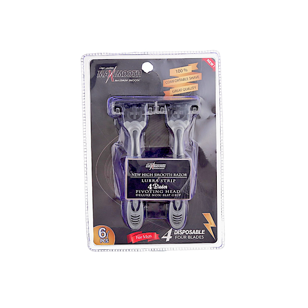 ماكس موث شفرات حلاقة رجالية بأربع شفرات 6 قطع -black