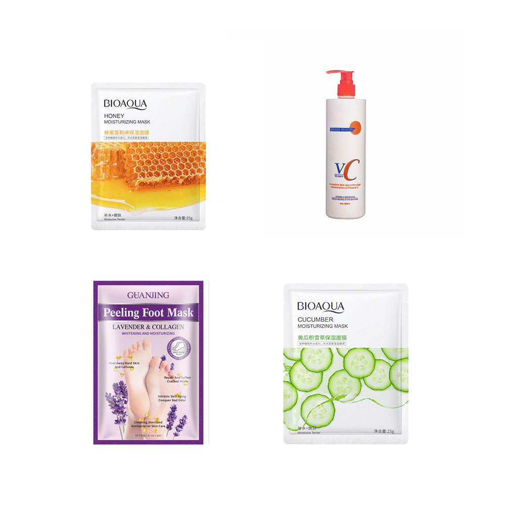 مجموعة أقنعة ترطيب للوجه و اليدين مع لوشن مرطب للجسم - 4 قطع