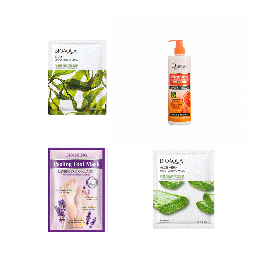 مجموعة أقنعة ترطيب للوجه و اليدين مع لوشن مرطب للجسم - 4 قطع