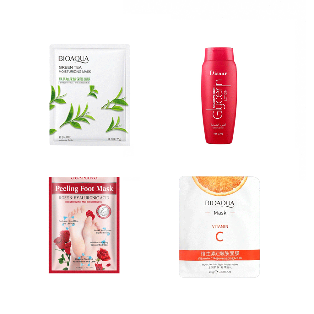 مجموعة أقنعة ترطيب للوجه و اليدين مع لوشن مرطب للجسم - 4 قطع