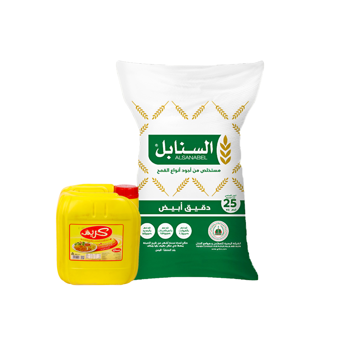 باكج دقيق السنابل أبيض 25 كيلو + زيت كريم نباتي 8 لتر