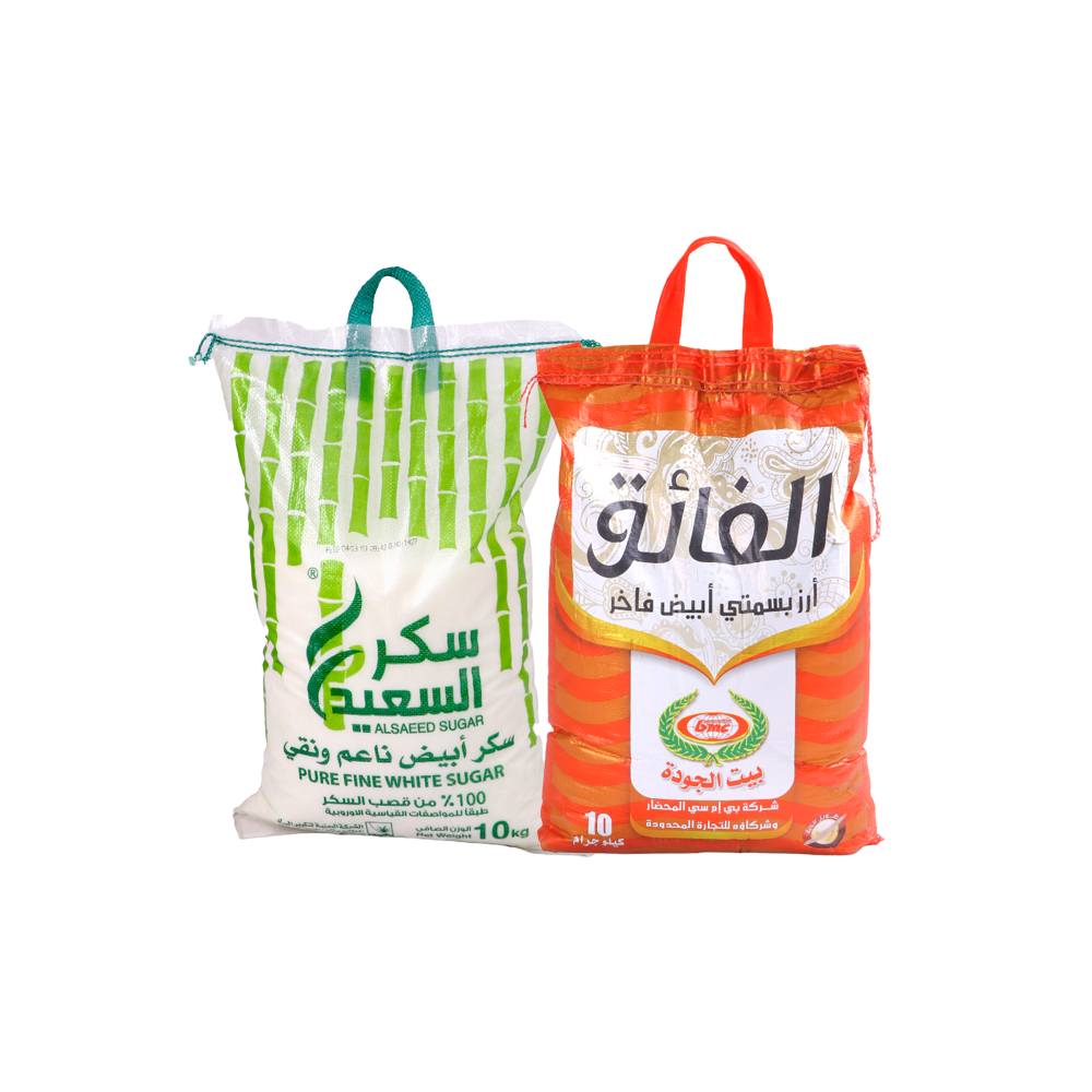 باكج سكر السعيد  10 كيلو + أرز الفائق بسمتي أبيض من بيت الجودة 10 كيلو جرام