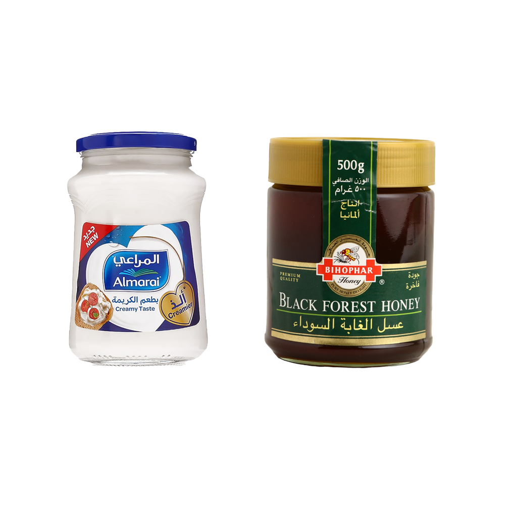 باكج جبنة  المراعي سائلة بطعم الكريمة  500جم + عسل الغابة السوداء من بيوفر - 500 جم