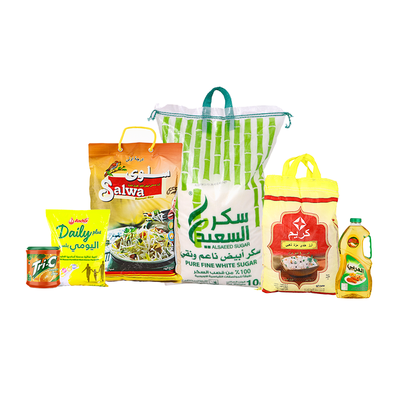 باكج ارز سلوى بسمتي 5كيلو+ ارز كريم مزه 5كيلو+ حليب اونكر بلس 1.8كيلو+ زيت العربي 2.9 لتر+ السعيد سكر أبيض 10 كيلو + ترايسي شراب برتقال بودرة -  2 كيلو