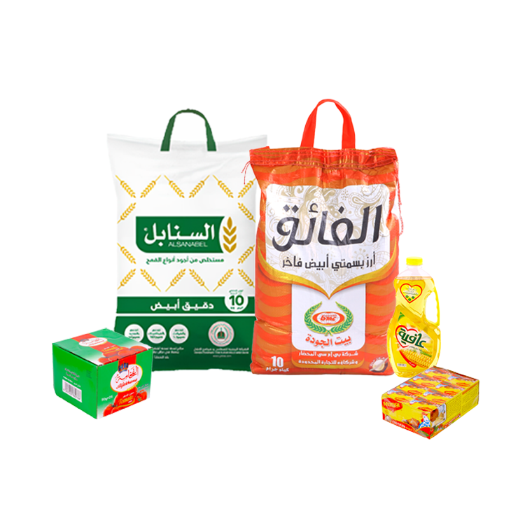 باكج دقيق السنابل أبيض 10 كيلو + أرز الفائق بسمتي 10 كيلو جرام + باكت صلصة الفخامة 25 حبة + مكعبات مرقة ماجي 24 حبة + زيت عافية 1.5 لتر